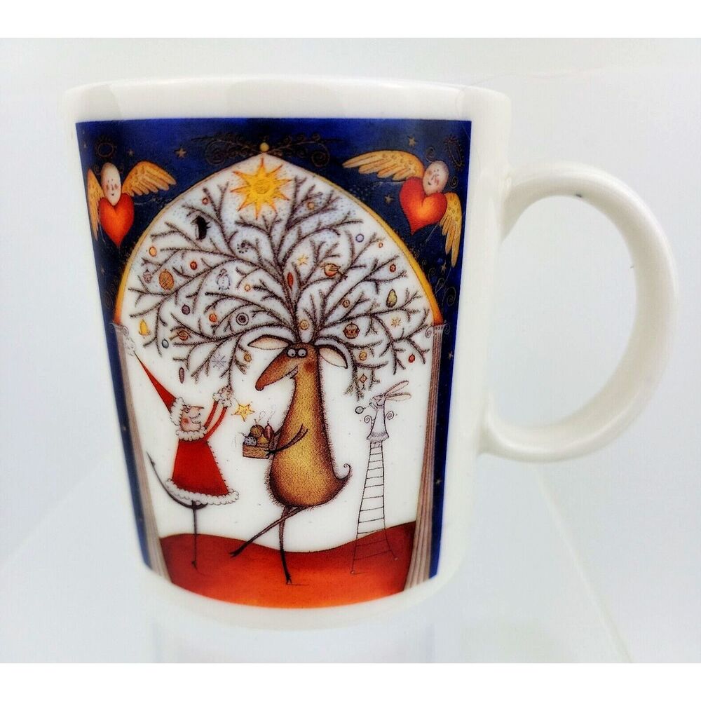 Neiman Marcus Mug 1996 Holiday Christmas Reindeer Porcelain Coffee Tea Cup